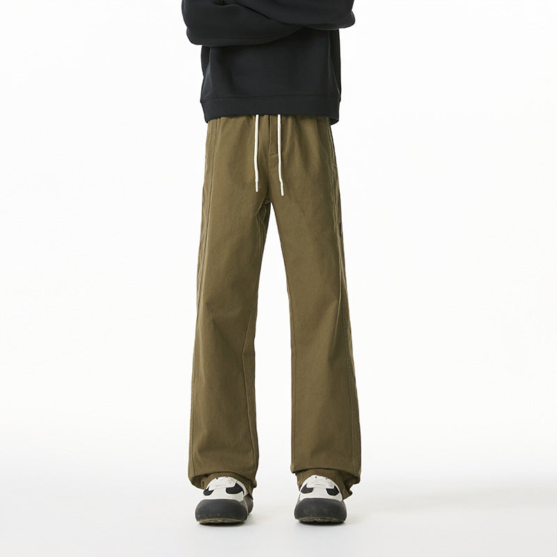 Herren Locker geschnittene Baumwoll-Canvas-Hose mit Tunnelzugbund, geradem Bein und Ziernaht-Details Drune