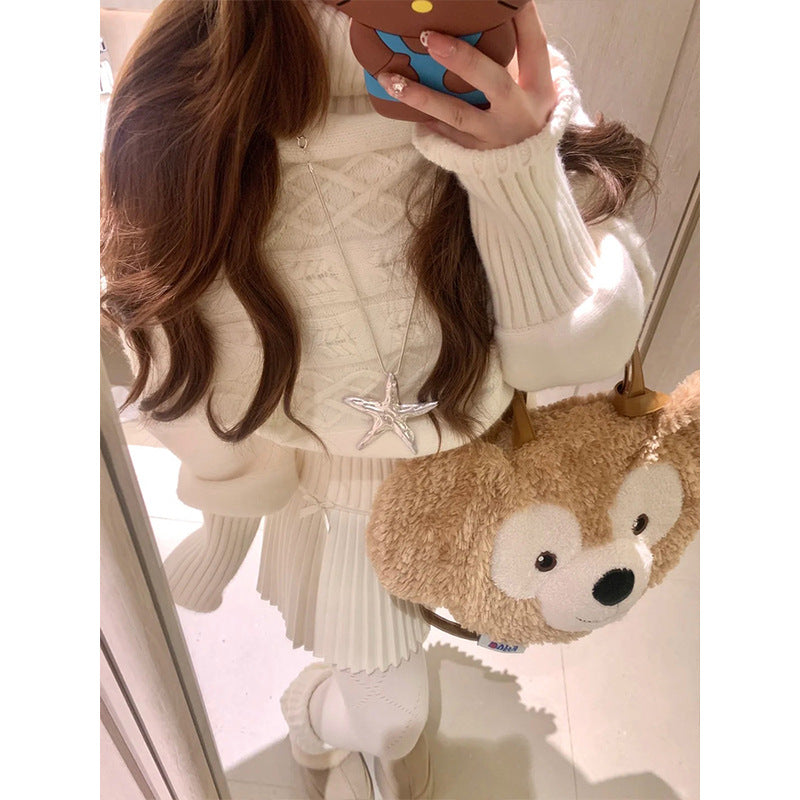 Damen Oversized Strickpullover mit hohem Kragen und strukturiertem Design Drune