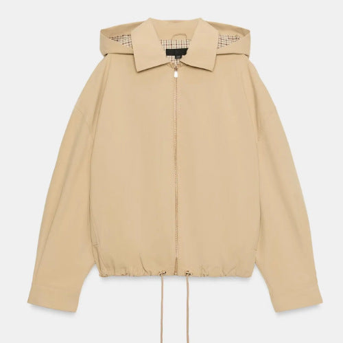 Damen Leichte Kapuzenjacke im Boxy‑Schnitt mit Kordelzug und Karofutter Drune