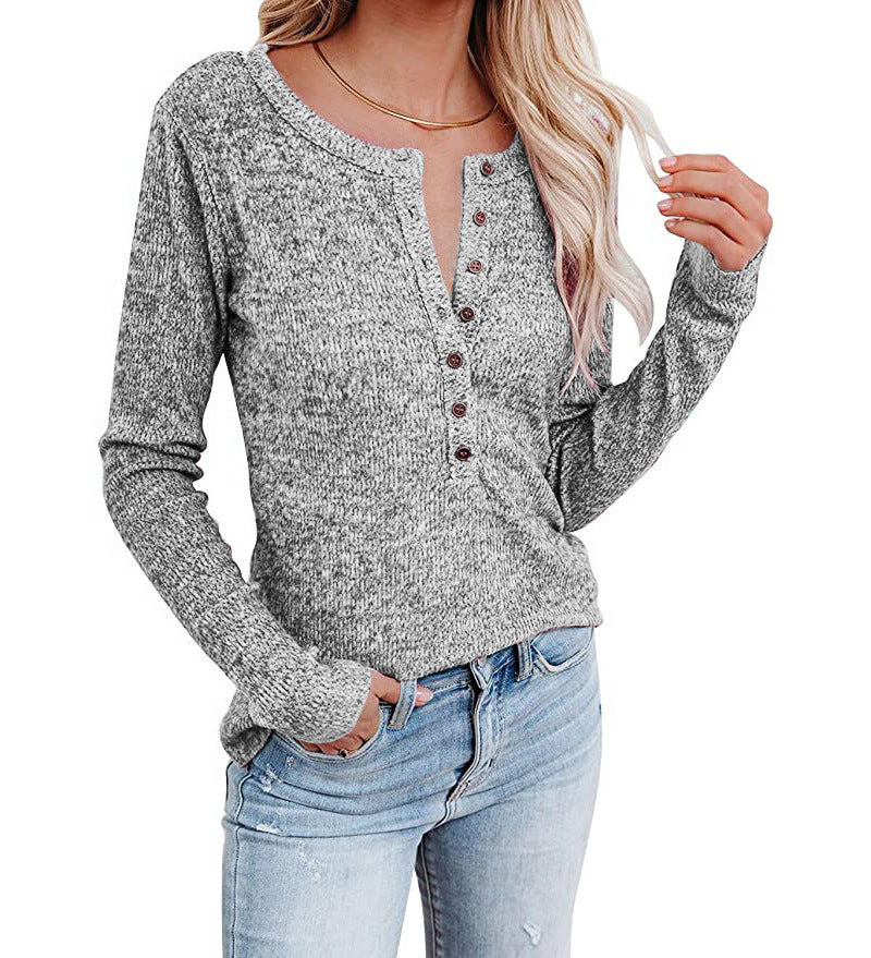 Damen Langarm-Henley-Shirt mit Knopfleiste und weichem Material Drune