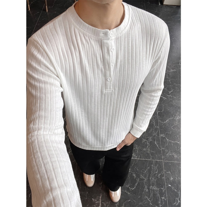 Herren Feinstruktur-Henley mit Stehkragen und dekorativer Knopfleiste Drune