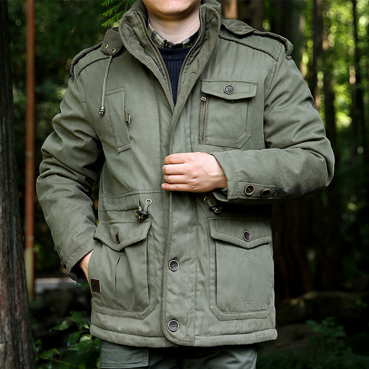 Herren nan gewatteter Fieldparka mit Kapuze, Schulterklappen und multifunktionalen Taschen Drune