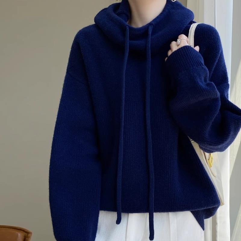 Damen Kuscheliger Rollkragen‑Hoodie aus Feinstrick mit Kordelzug und gerippten Bündchen Drune