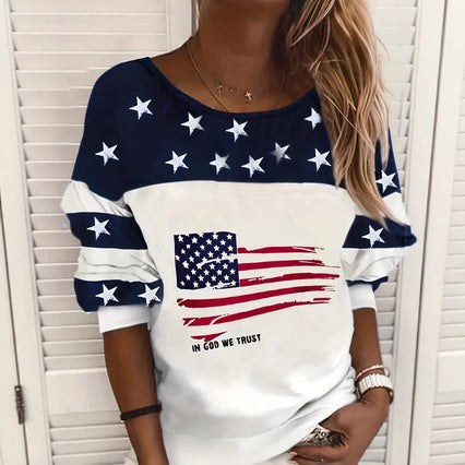 Damen Sweatshirt mit amerikanischem Flaggenmotiv und Sternen Drune