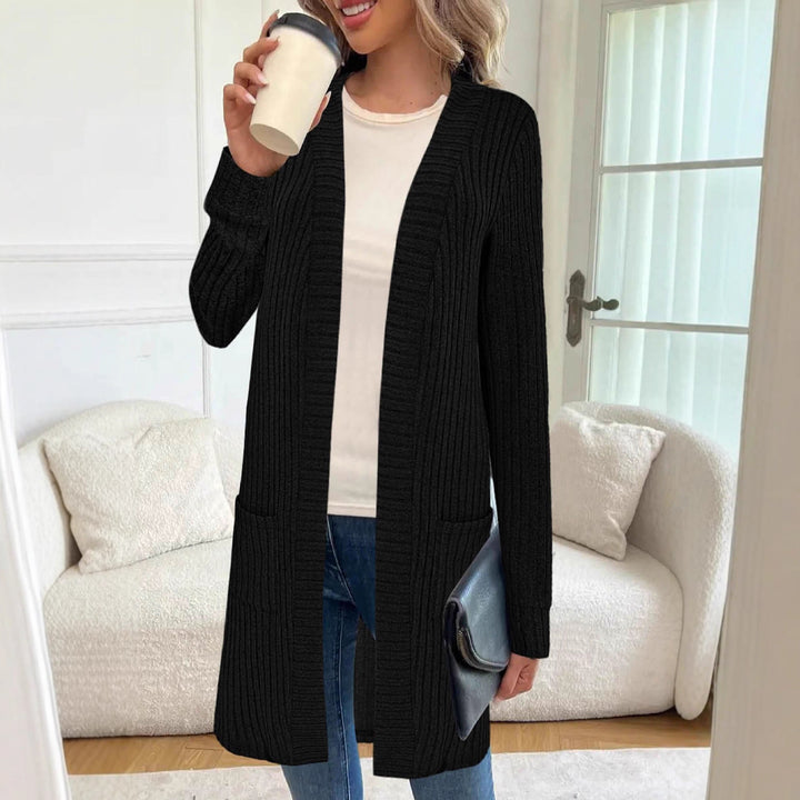 Damen Longline Rippstrick Cardigan mit Taschen Drune