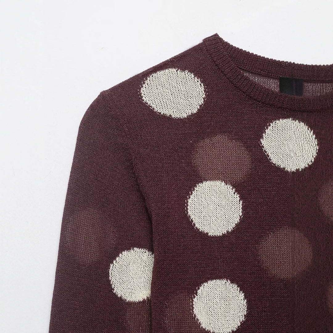 Damen Leichter Polka-Dot Feinstrickpullover mit Rundhals und Relaxed-Schnitt Drune