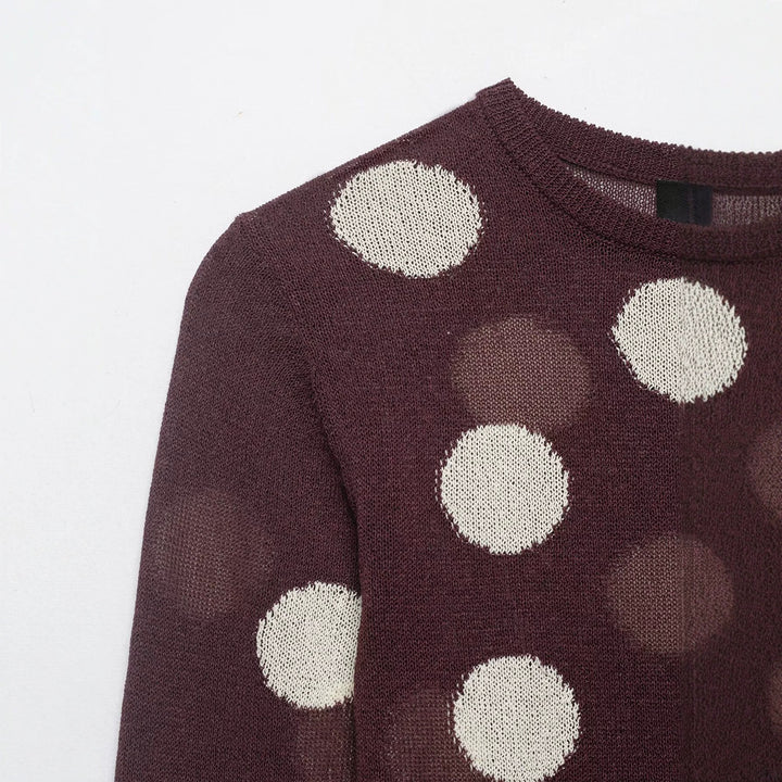 Damen Leichter Polka-Dot Feinstrickpullover mit Rundhals und Relaxed-Schnitt Drune