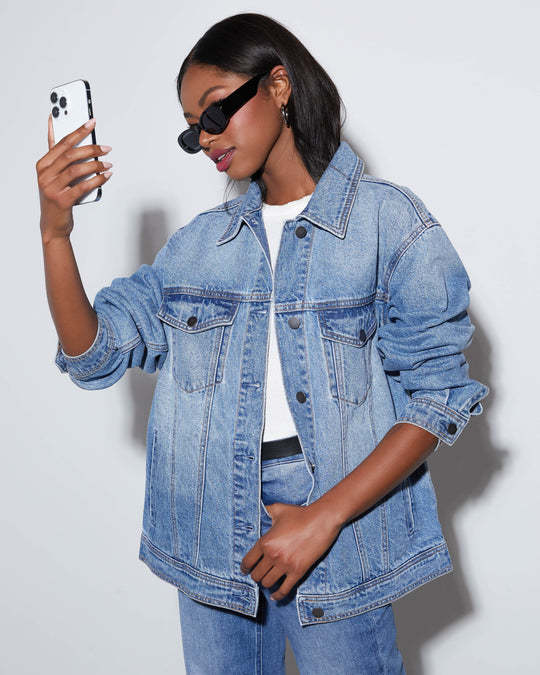 Damen lässige Denimjacke im Oversized-Schnitt Drune
