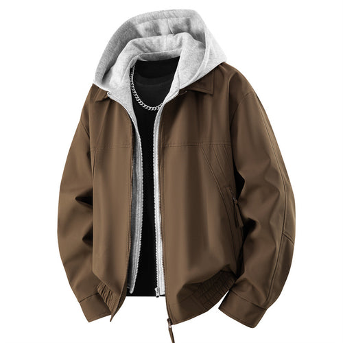Herren Lässige Lagen‑Bomberjacke mit integrierter Kapuzen‑Innenjacke, Zwei‑Wege‑Reißverschluss & elastischem Saum Drune
