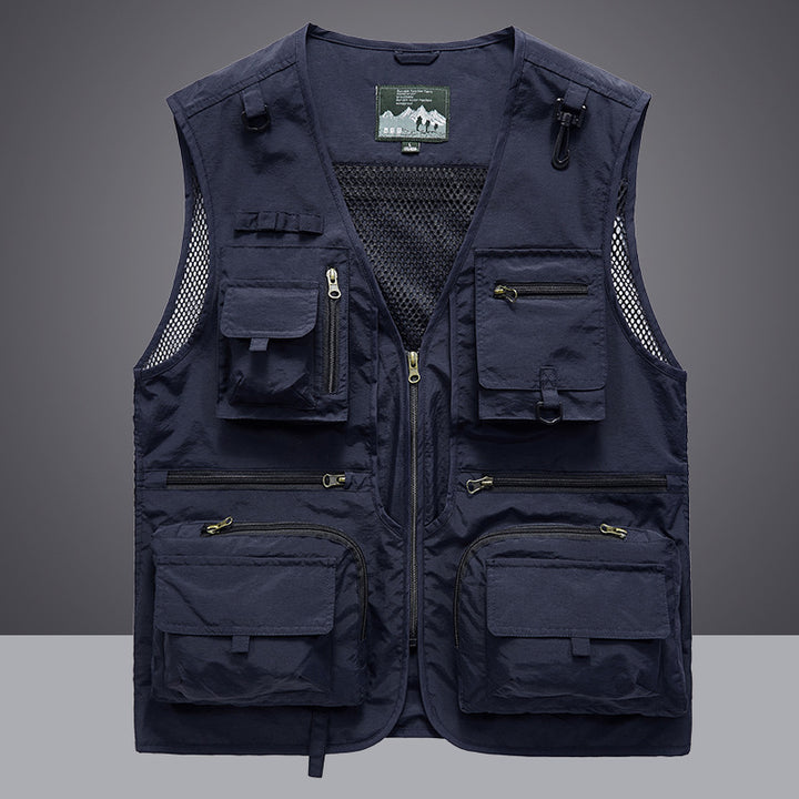 Herren  multifunktionale Anglerweste mit Mesh-Rücken, vielseitigen Reißverschluss- und Klapptaschen Drune