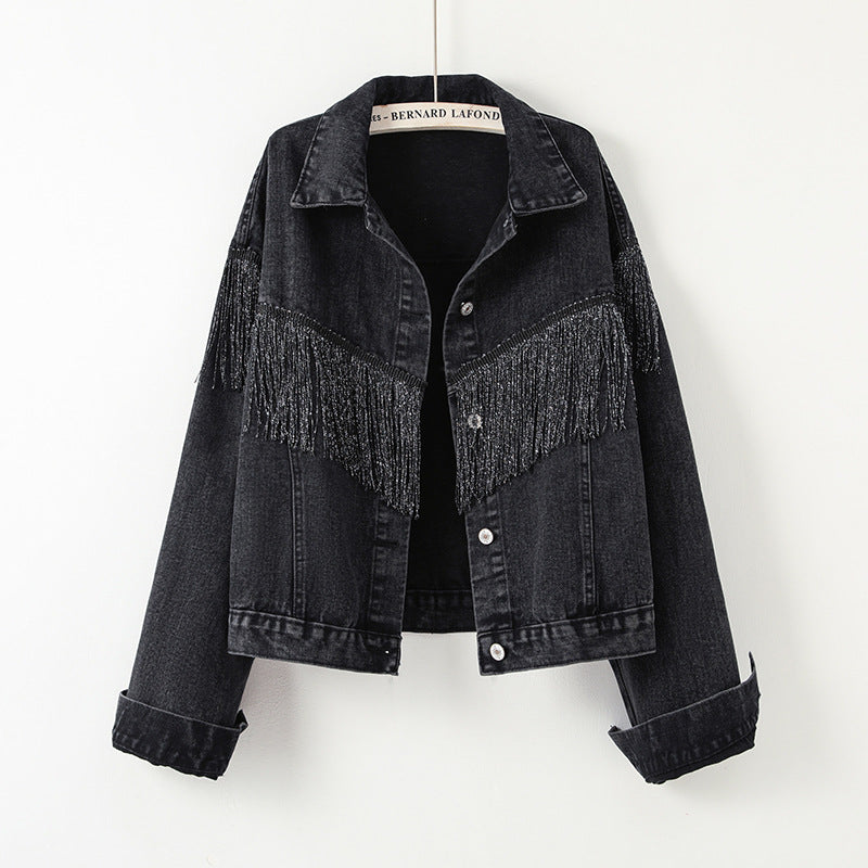 Damen Jeansjacke mit fransigen Details und lässigem Schnitt Drune