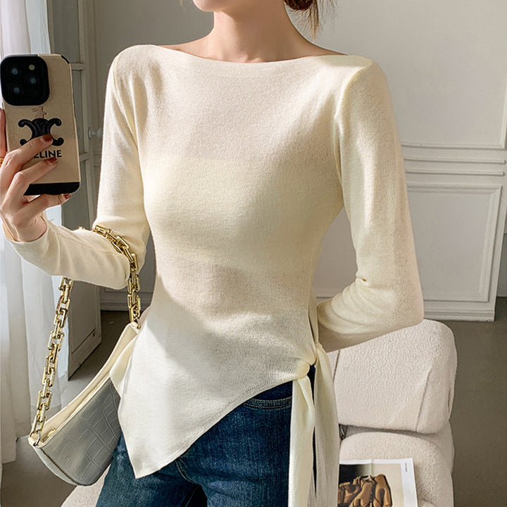 Damen Elegantes Oberteil mit asymmetrischem Schnitt und dekorativem Knoten Drune