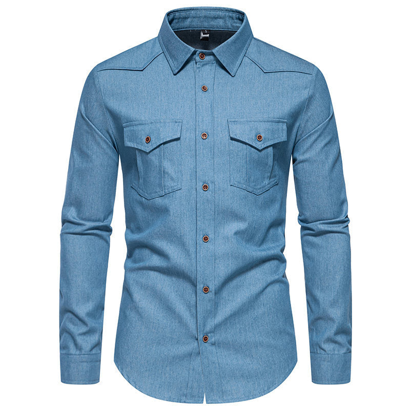 Herren Jeanshemd mit Western‑Yoke, aufgesetzten Brusttaschen und schmaler Casual‑Passform Drune