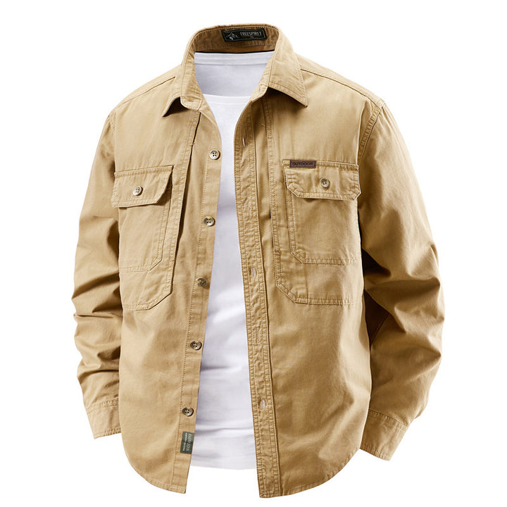 Herren nan robustes Baumwoll-Canvas-Overshirt mit aufgesetzten Klappentaschen, verstärkten Nähten und entspannter Passform Drune