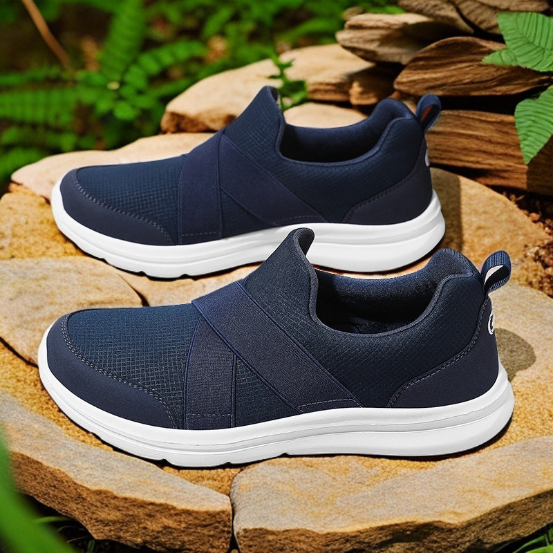 Damen nan elastischer Slip-On Komfort-Sneaker mit atmungsaktivem Strickoberteil, gekreuzten Stretchriemen und dämpfender EVA-Sohle Drune