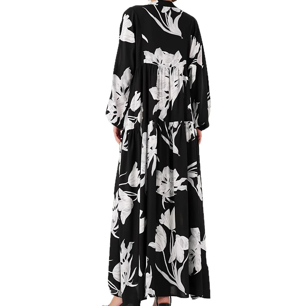 Damen Maxikleid mit floralem Print und elegantem Knopfdesign Drune