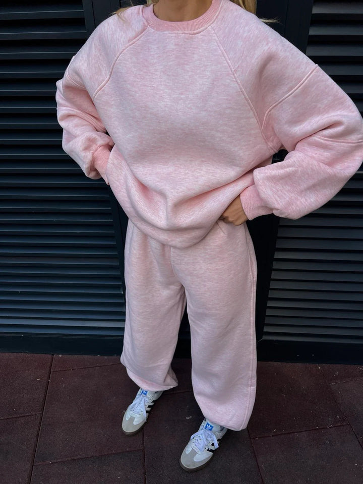 Damen Oversized Sweatshirt- und Palazzo-Jogginghose Set aus schwerem Baumwollfleece Drune
