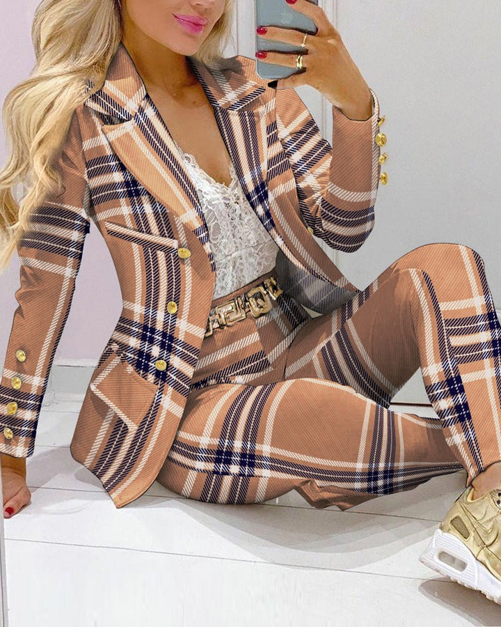 Damen Zweiteiliges Blazer-und-Hose-Set mit Schmetterlingsprint und glamourösem Glitzereffekt Drune
