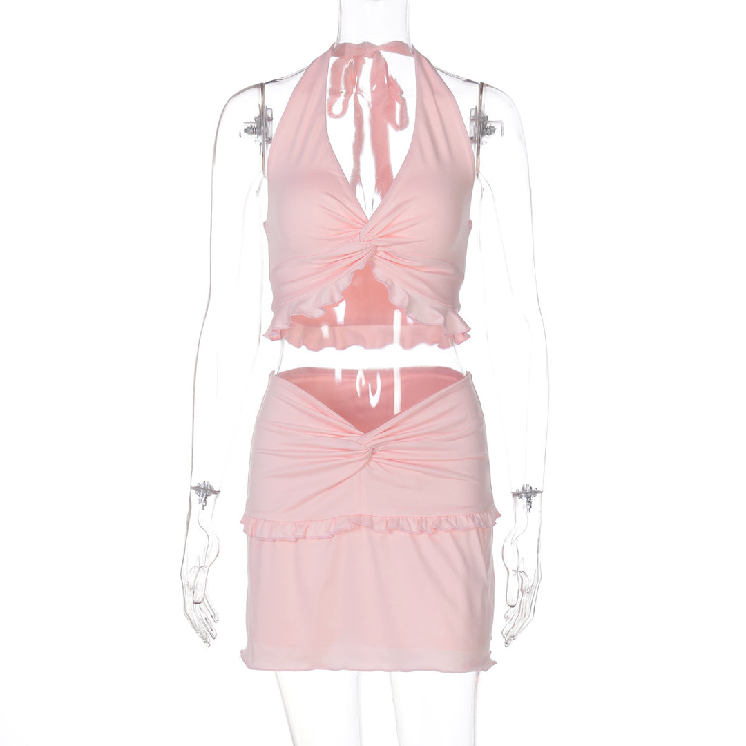 Damen Verspieltes Crop-Top und Minirock Set Drune