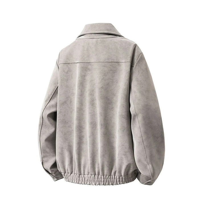 Herren Boxy-Übergangsjacke mit Velours‑Optik, verdecktem Reißverschluss & variablem Kragen Drune