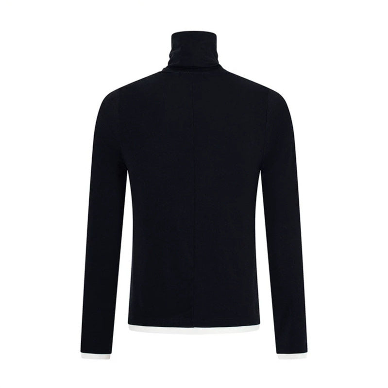 Herren Slim-Fit Rollkragen-Feinstrickshirt mit Melange-Jersey und Stretch Drune