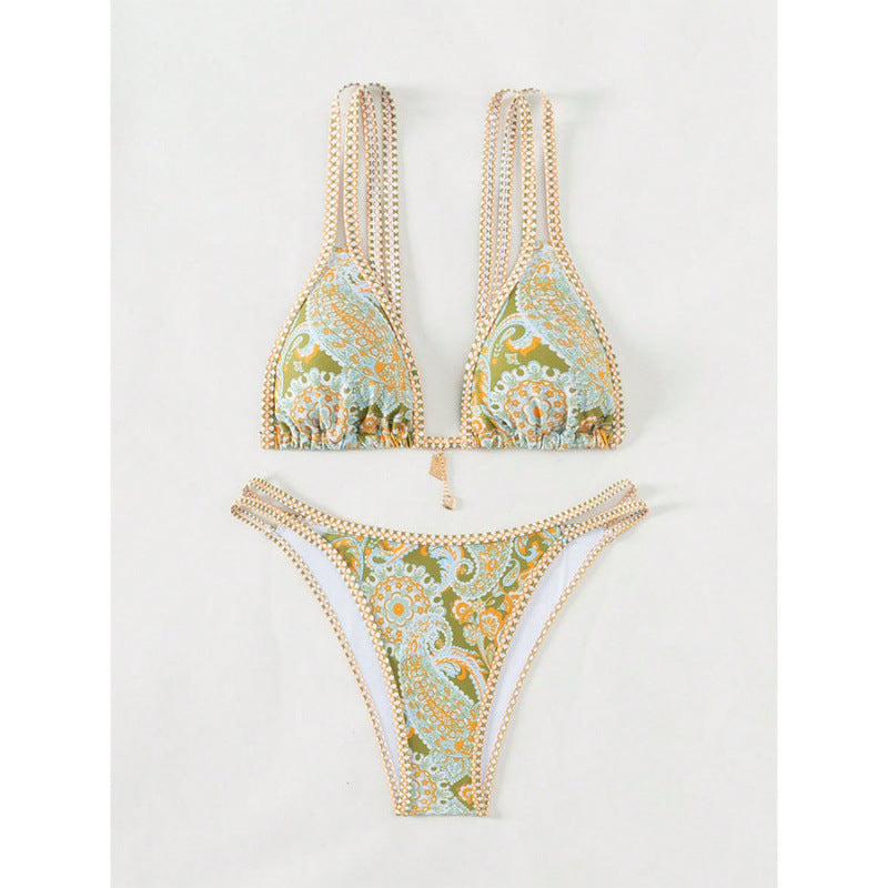 Damen Triangel-Bikini mit raffinierten Schnürdetails und lebhaftem Muster Drune