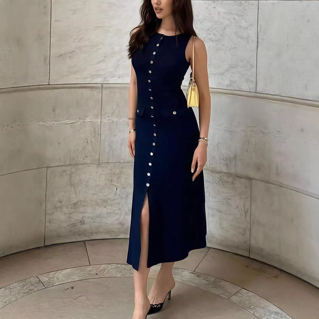 Damen Midikleid mit Knopfleiste und seitlichen Taschen Drune