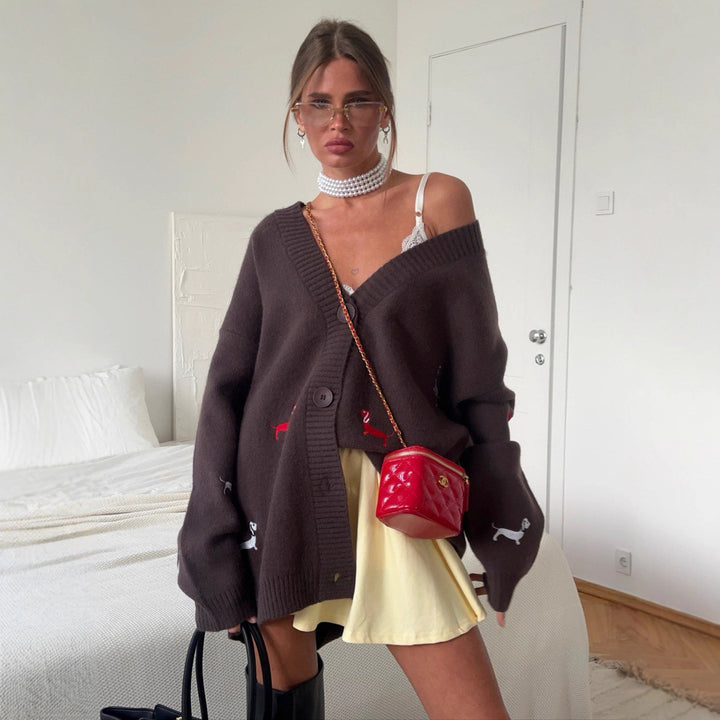 Damen kuscheliger Over-Sized Strickcardigan mit einzigartiger Stickerei Drune