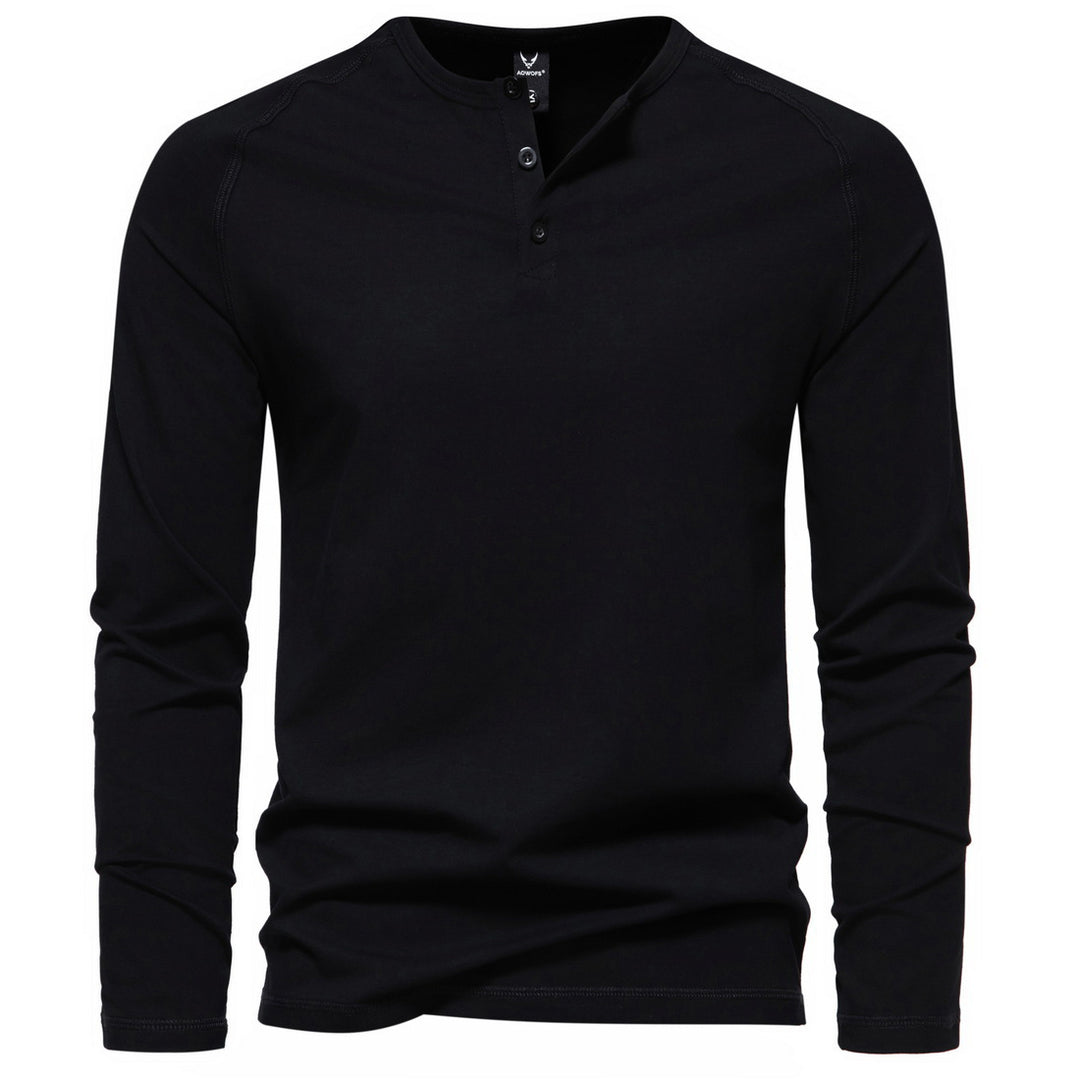 Herren nan langärmeliges Henley-Shirt aus Baumwollmischung mit Knopfleiste und schmaler Schnitt Drune
