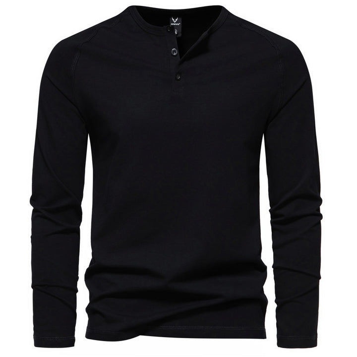 Herren nan langärmeliges Henley-Shirt aus Baumwollmischung mit Knopfleiste und schmaler Schnitt Drune