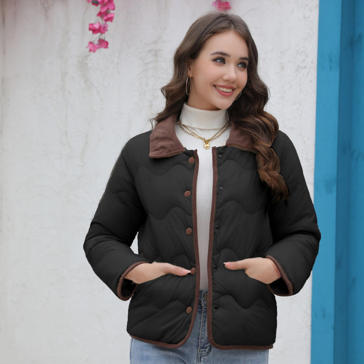 Damen Gequiltete Steppjacke mit Samtkragen und geschwungener Wellensteppung Drune