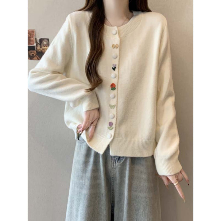 Damen kuschelige Strickjacke mit bunten Knöpfen Drune