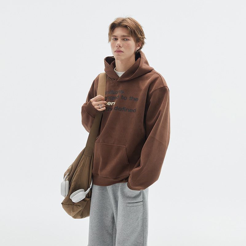 Unisex Oversize-Kapuzenpullover aus Baumwollmix mit Kängurutasche und Statement-Print Drune
