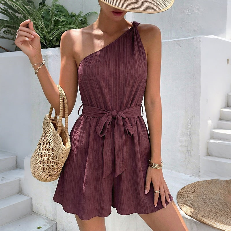 Damen Einseitiger Jumpsuit mit tailliertem Gürtel und fließendem Schnitt Drune