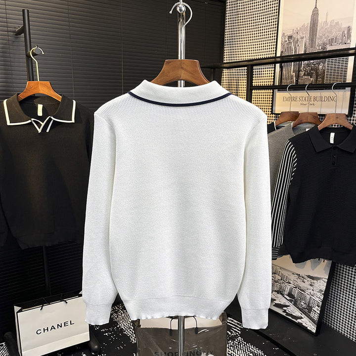 Herren Feinstrick-Polo-Pullover mit Kontrastpaspel und Hemdkragen Drune