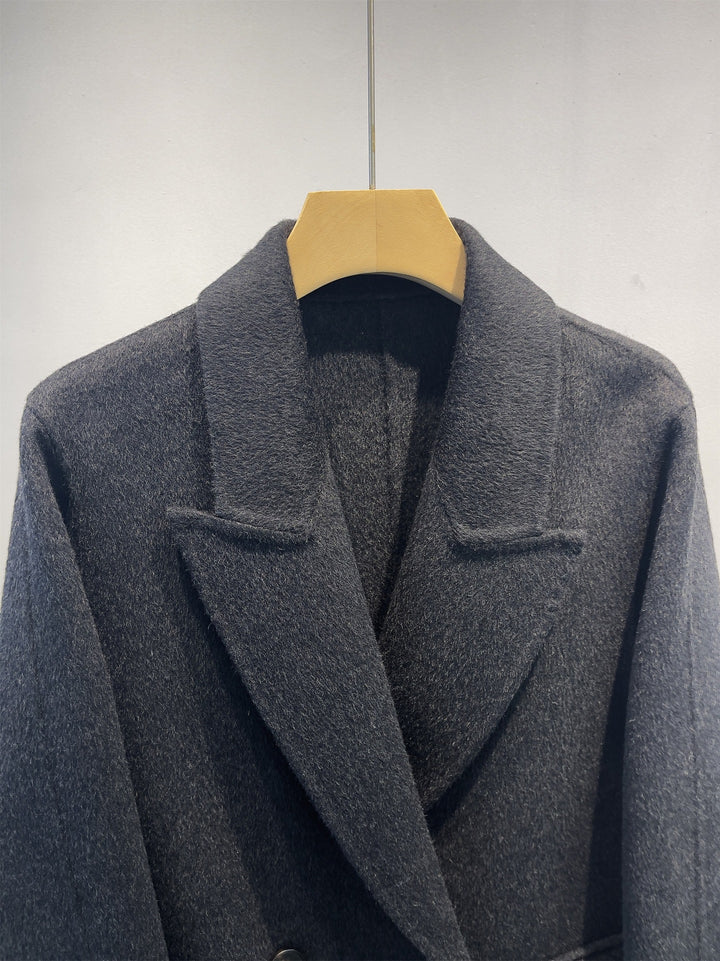 Damen Eleganter Wollmischung Peacoat Drune