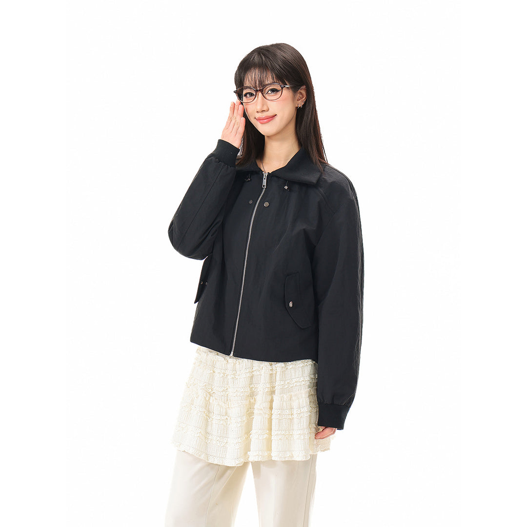Damen Boxy-Blousonjacke mit hohem Stehkragen, elastischen Bündchen und Pattentaschen Drune