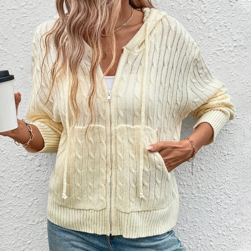 Damen Strickjacke mit Kapuze und Reißverschluss Drune