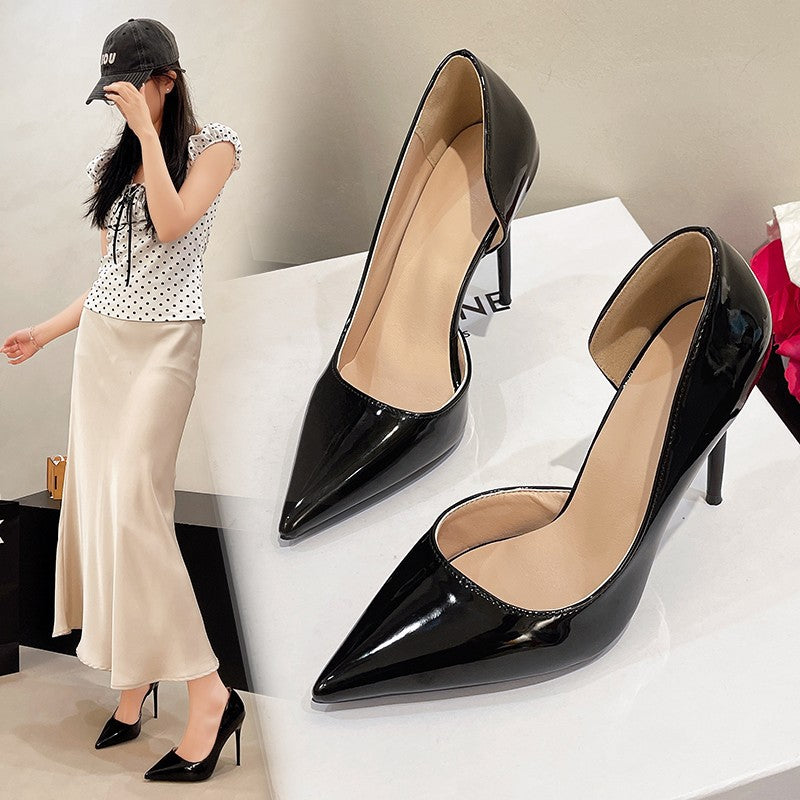 Damen Elegante Lack-Pumps mit spitzer Zehenform und Cut-Out-Ferse Drune
