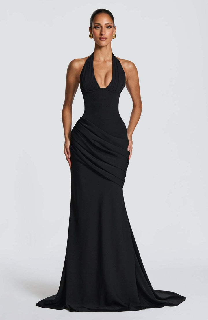 Damen Abendkleid mit elegantem Wickeldesign und tiefem V-Ausschnitt Drune