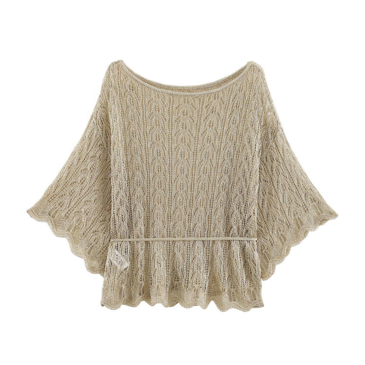 Damen Oversize Häkelponcho mit Wellenkante und Tunnelzugtaillierung Drune