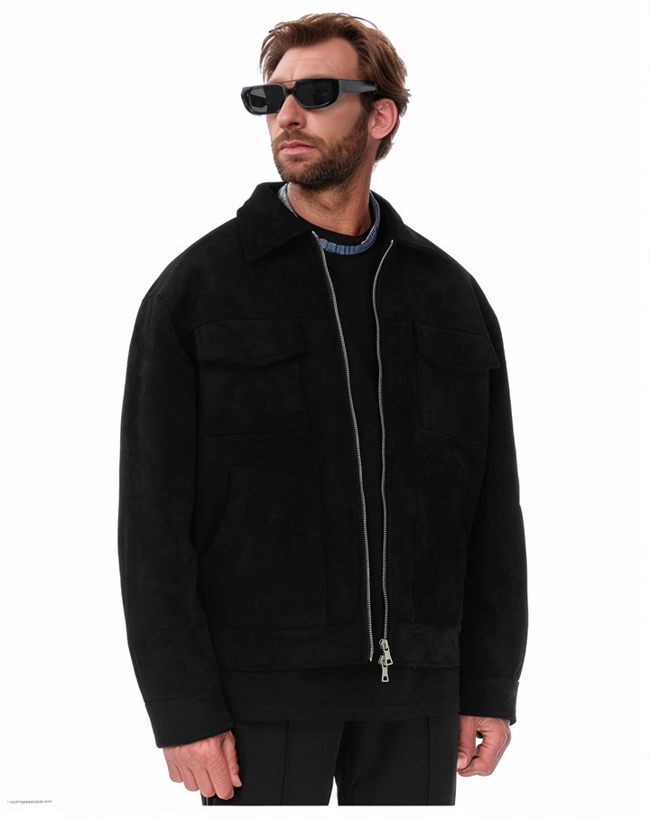 Herren eleganter Wildlederjacke mit praktischen Taschen und modernem Schnitt Drune