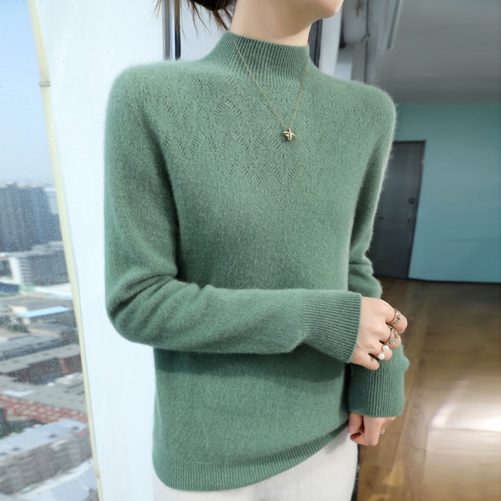 Damen Schlanker minimalistischer Stehkragen-Feinstrickpullover mit geripptem Hals Drune