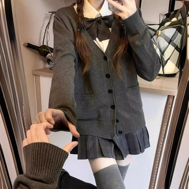 Damen verspielter Cardigan mit großem Kragen und Schleifendetail Drune