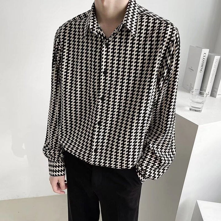Herren Gemustertes Oversize-Hemd mit Hahnentritt-Motiv und klassischem Hemdkragen Drune