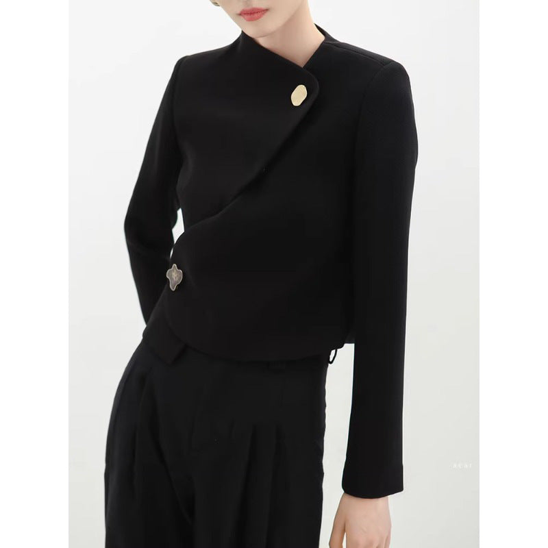 Damen Elegante cropped Blazerjacke mit asymmetrischem Schnitt Drune
