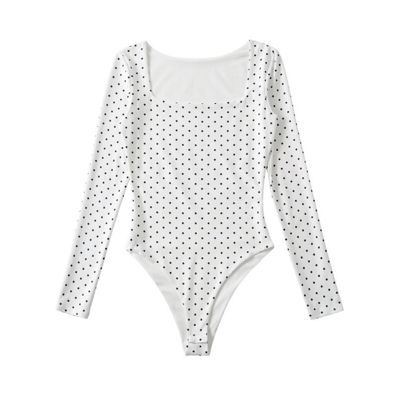 Damen Langärmeliger Body mit quadratischem Ausschnitt und Pünktchenprint Drune