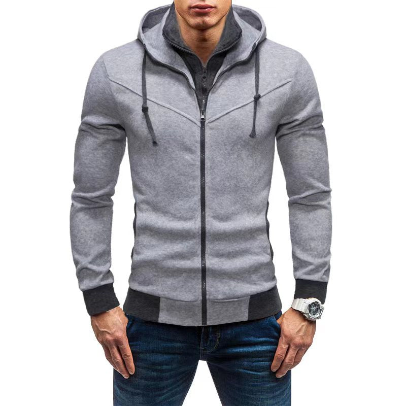 Herren Slim-Fit Kapuzenjacke mit verdecktem Reißverschluss-Doppelkragen und kontrastierten Bündchen Drune