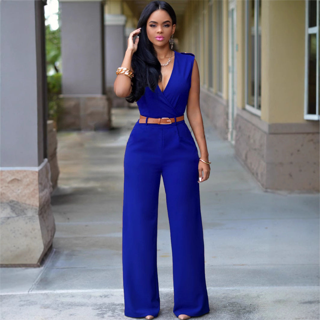 Damen Stilvoller Jumpsuit mit Taillengürtel und weitem Bein Drune