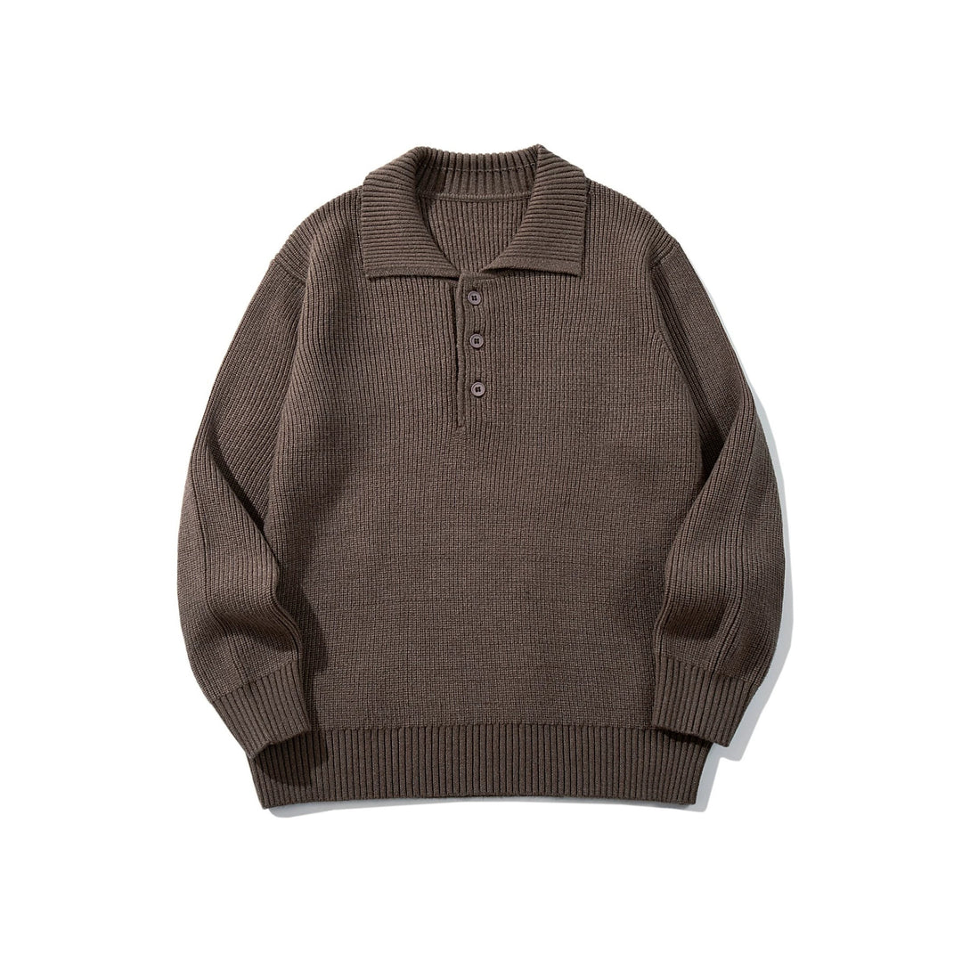 Herren Gerippter Polokragenpullover mit dreifacher Knopfleiste und Relaxed-Fit Drune